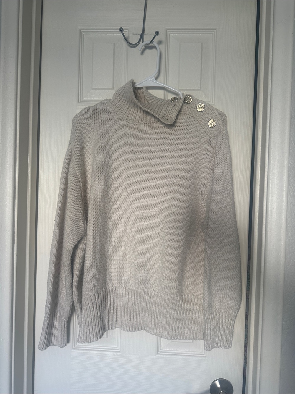 ZARA Women’s Cream Button-Shoulder Turtleneck and Sweater